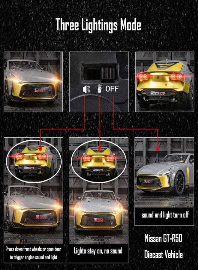 PLUSPOINT Diecast GTR-50 Toy Car 1:24 Scale Model,Pull Back Vehicles Alloy Simulation Supercar with Lights and Sound Also for Car Dashboard,Kids,Adult (1:24-GTR50-Red) - Image 4